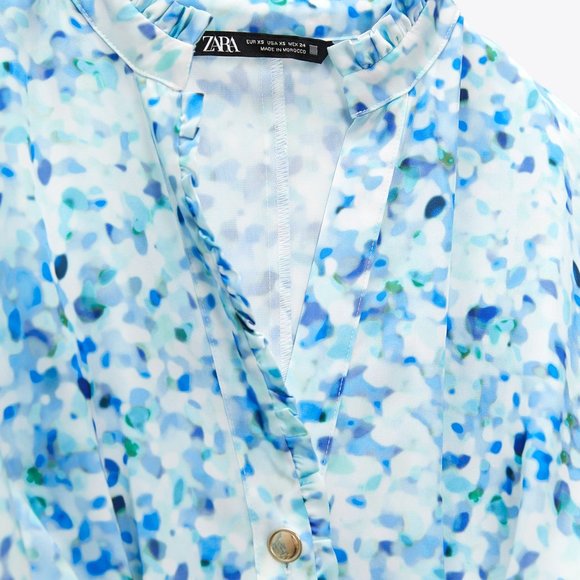 BNWT ZARA WOMAN PRINTED SHIRT DRESS BLUE MULTICOLORED  2692/118 SMALL - Picture 9 of 9